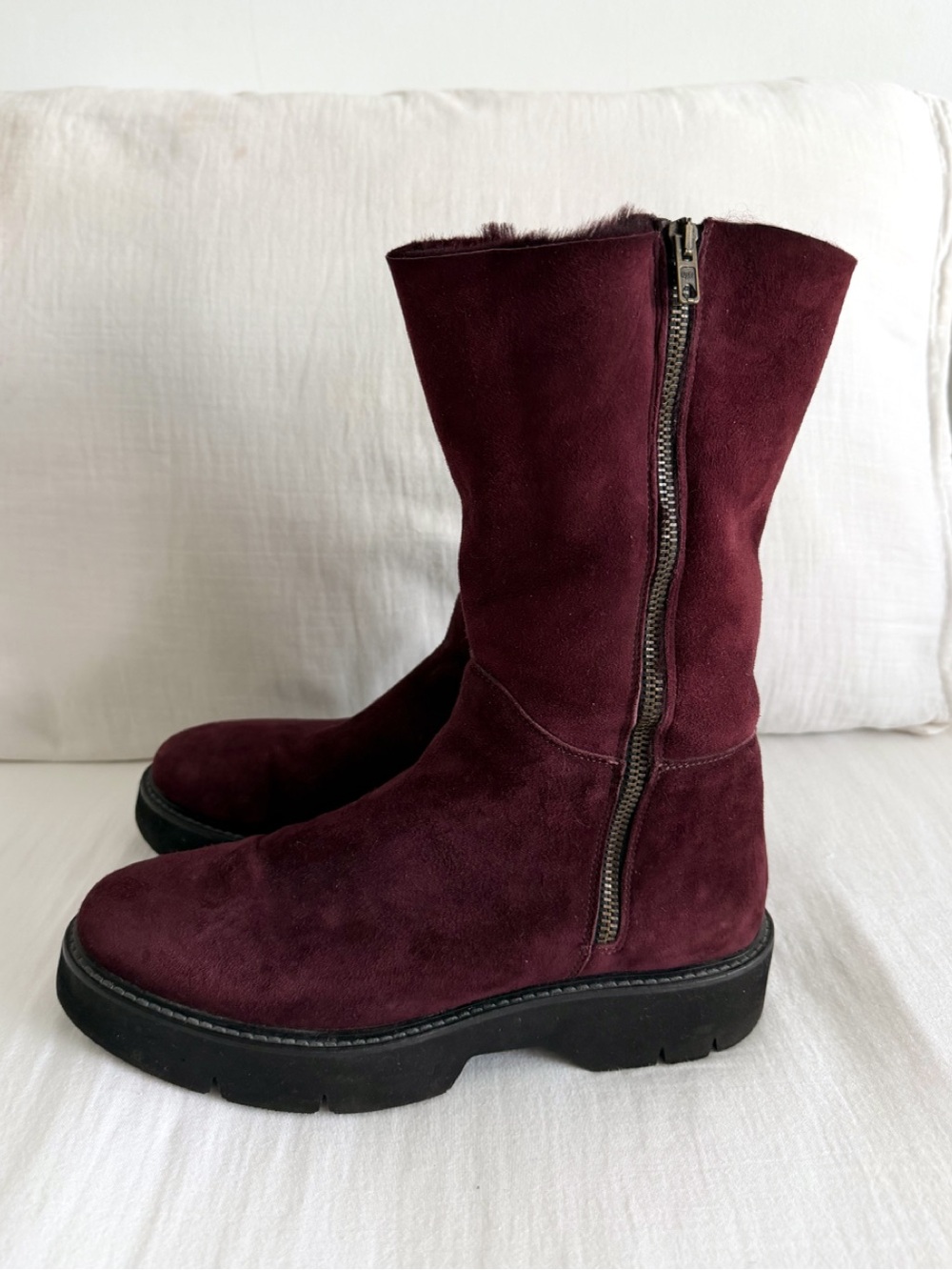 Boemos Burgundy Fur Lined Suede Mid-Calf Boots